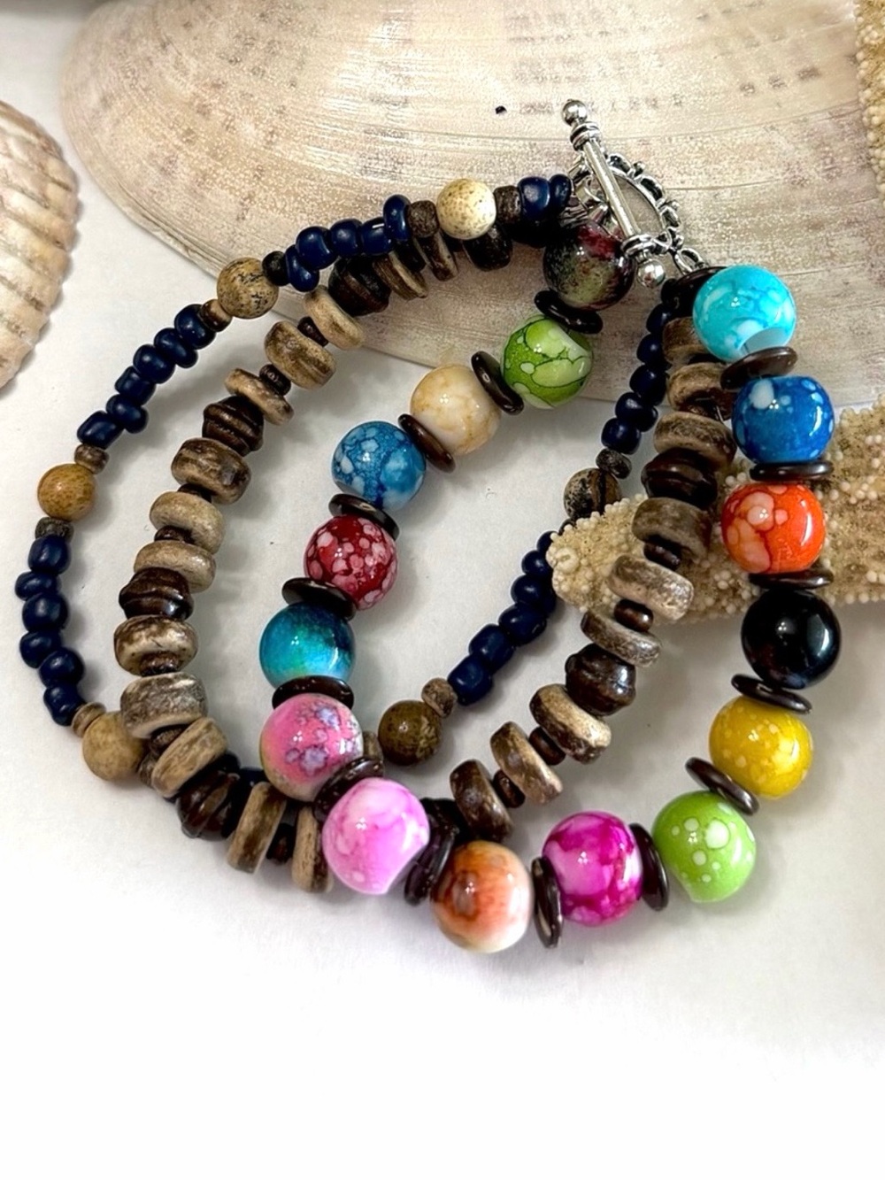 Colorful Calypso Wood & Beaded MultiRow Bracelet